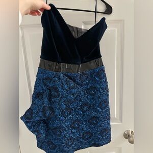 Topshop Strapless Dress in Black and Blue